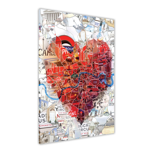 London Heart Collage Canvas Wall Art Picture Print for the Living Room, Bedroom, Home Decor