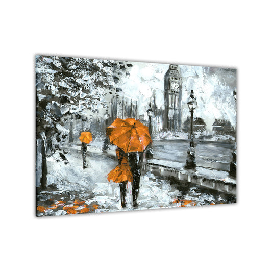 London Orange Umbrella Canvas Wall Art Picture Print for the Living Room, Bedroom, Home Decor