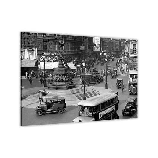 London Picadilly Circus Black & White Canvas Wall Art Picture Print for the Living Room, Bedroom, Home Decor