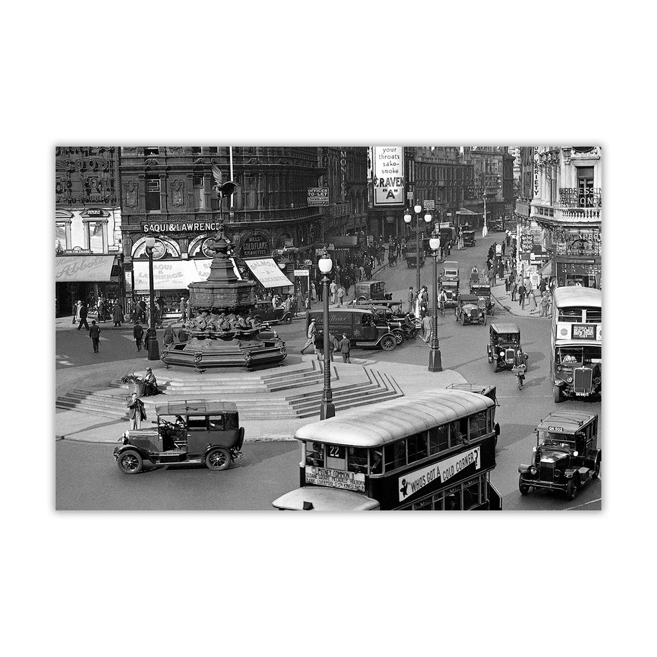 London Picadilly Circus Black & White Canvas Wall Art Picture Print for the Living Room, Bedroom, Home Decor