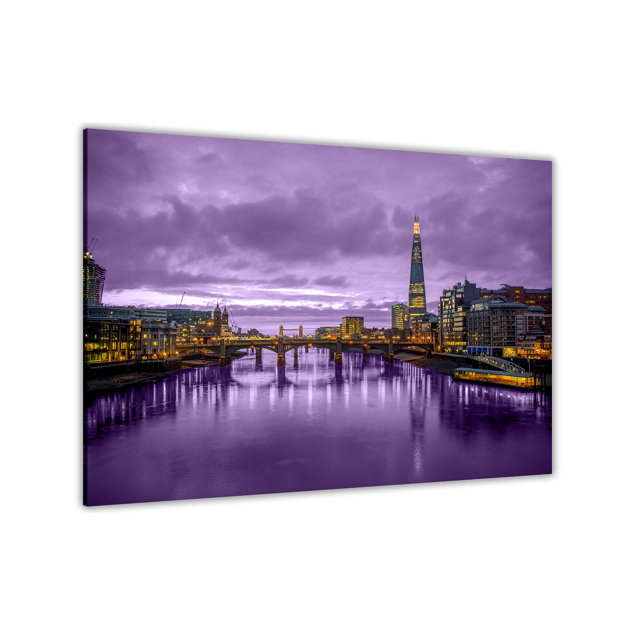 London Purple Night Canvas Wall Art Picture Print for the Living Room, Bedroom, Home Decor