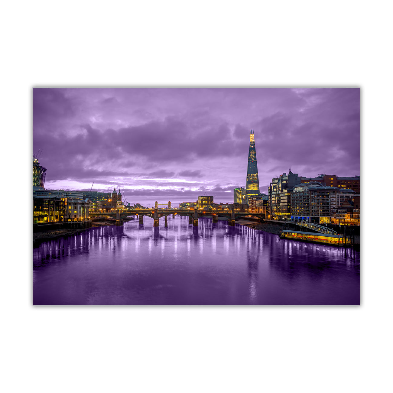 London Purple Night Canvas Wall Art Picture Print for the Living Room, Bedroom, Home Decor