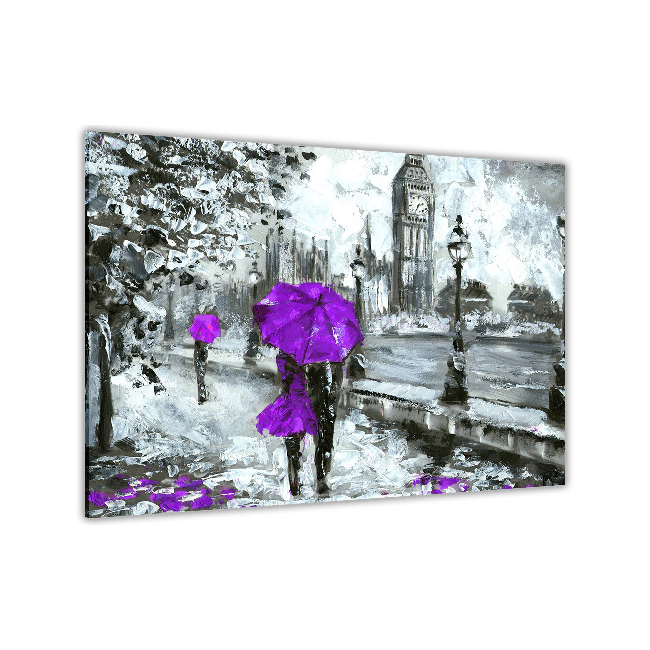 London Purple Umbrella Canvas Wall Art Picture Print for the Living Room, Bedroom, Home Decor