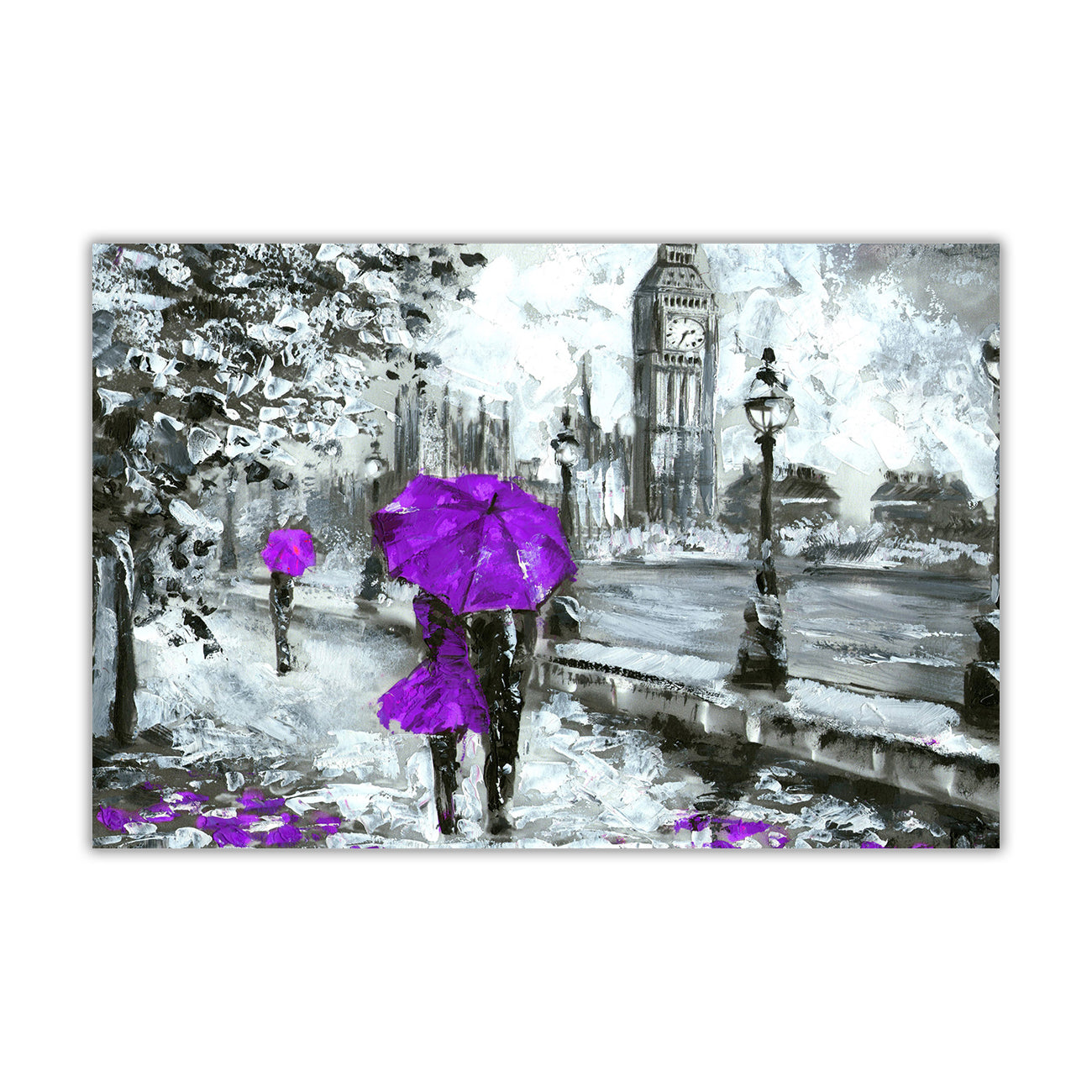London Purple Umbrella Canvas Wall Art Picture Print for the Living Room, Bedroom, Home Decor