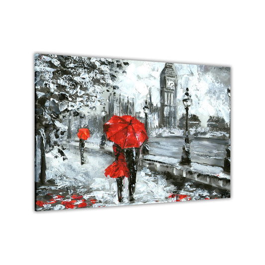 London Red Umbrella Canvas Wall Art Picture Print for the Living Room, Bedroom, Home Decor