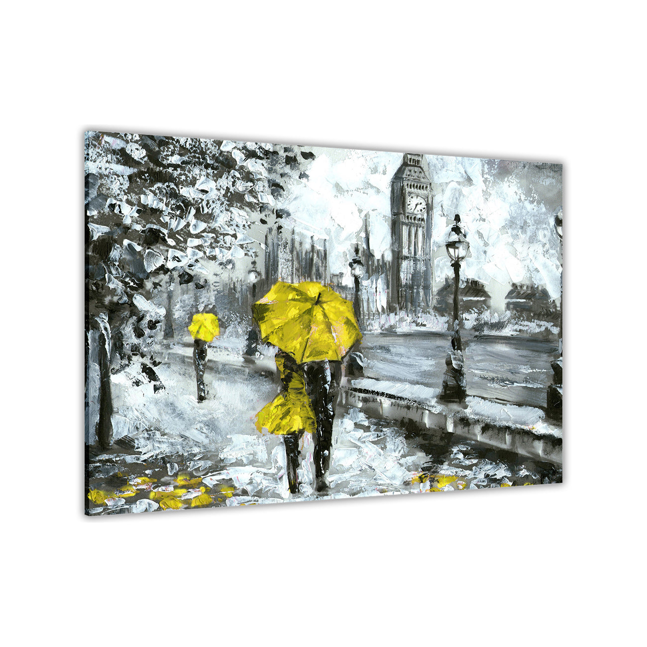 London Yellow Umbrella Canvas Wall Art Picture Print for the Living Room, Bedroom, Home Decor