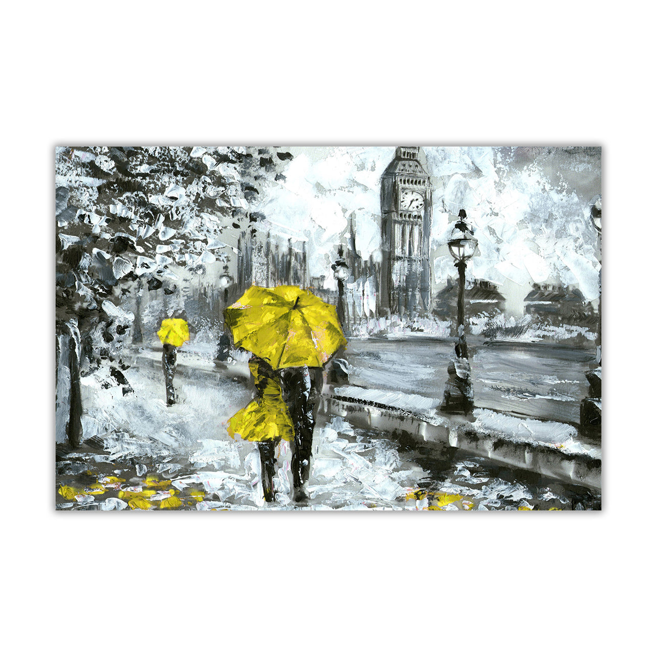 London Yellow Umbrella Canvas Wall Art Picture Print for the Living Room, Bedroom, Home Decor