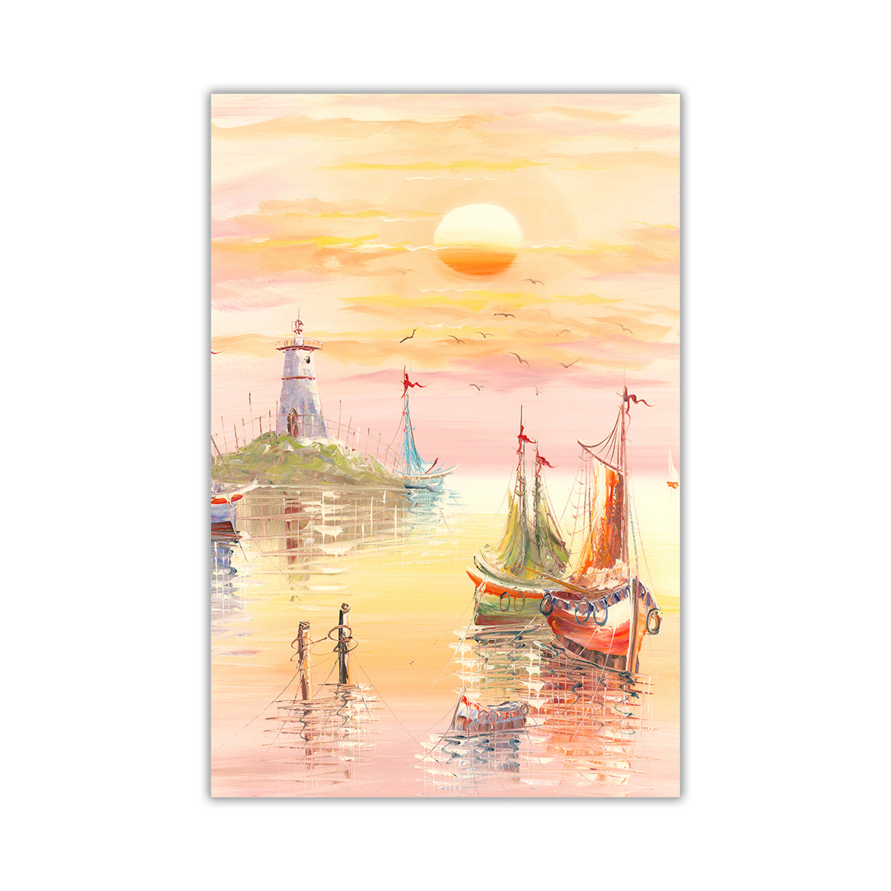 Mediterranean Lighthouse Canvas Wall Art Picture Print for the Living Room, Bedroom, Home Decor