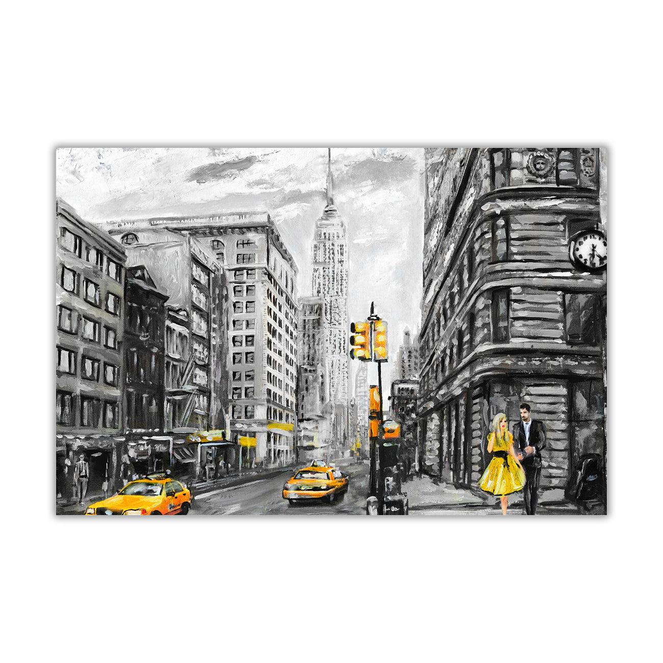 New York Yellow Painting Canvas Wall Art Picture Print for the Living Room, Bedroom, Home Decor