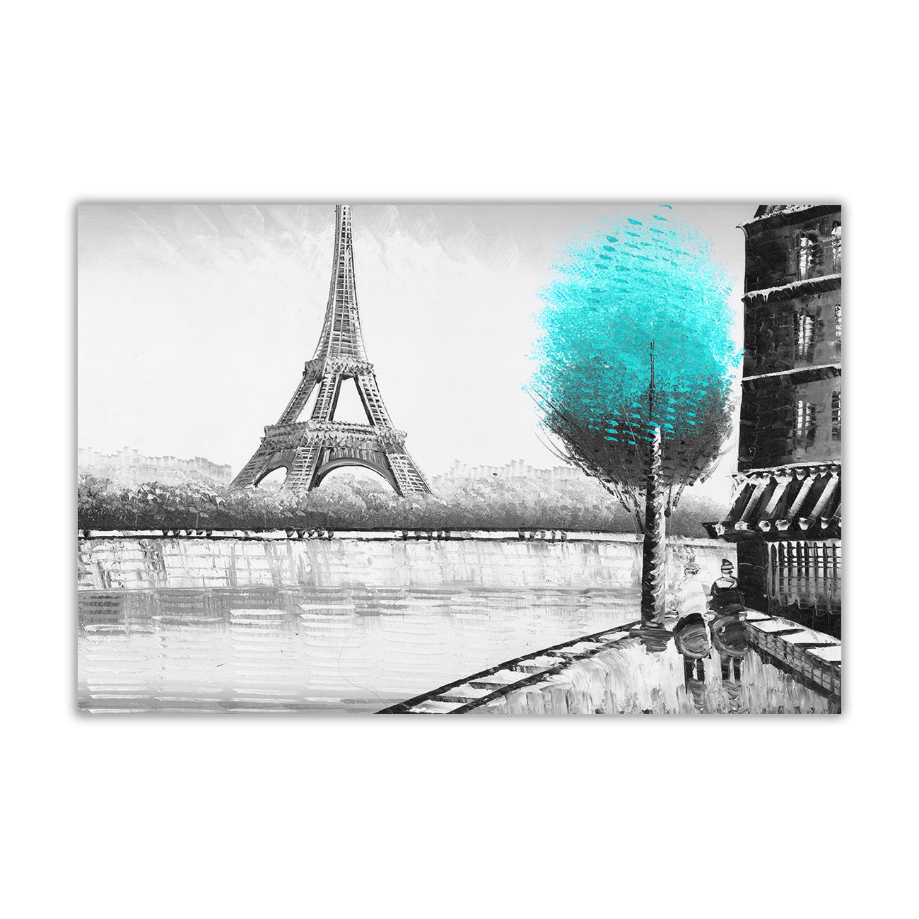 Paris Blue Tree Canvas Wall Art Picture Print for the Living Room, Bedroom, Home Decor