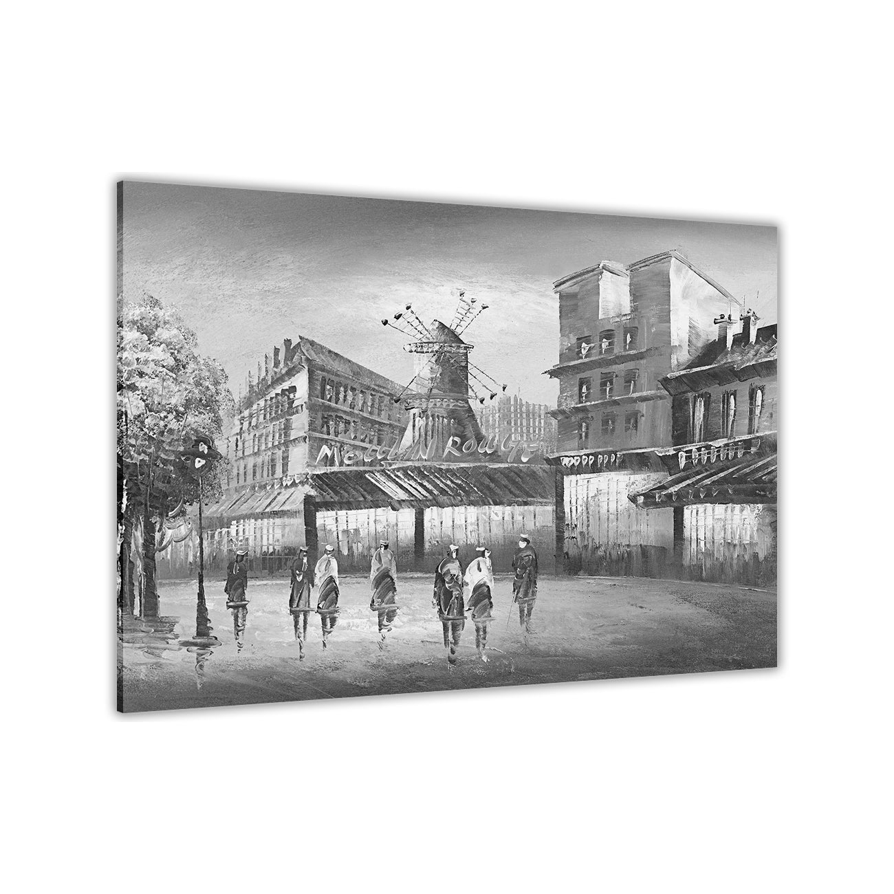 Paris Moulin Rouge Black & White Canvas Wall Art Picture Print for the Living Room, Bedroom, Home Decor