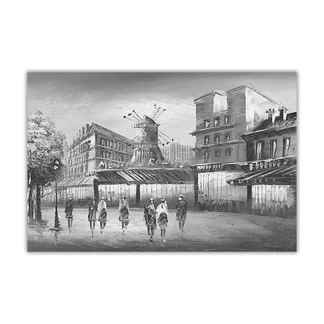Paris Moulin Rouge Black & White Canvas Wall Art Picture Print for the Living Room, Bedroom, Home Decor