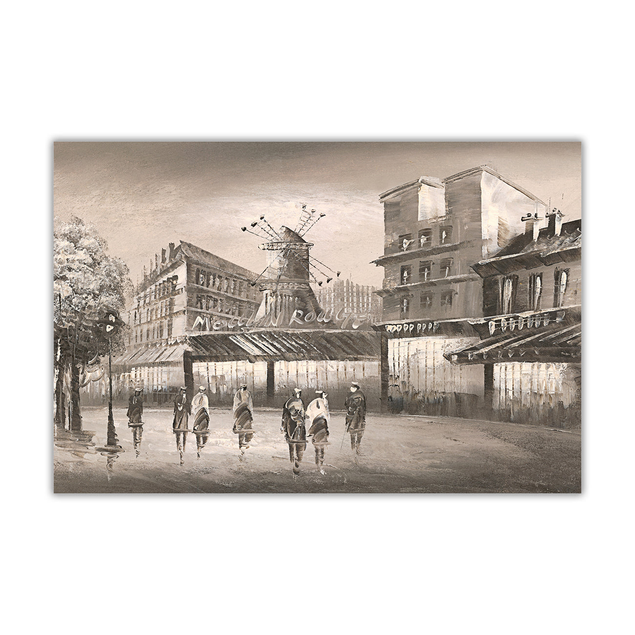 Paris Moulin Rouge Sepia Canvas Wall Art Picture Print for the Living Room, Bedroom, Home Decor