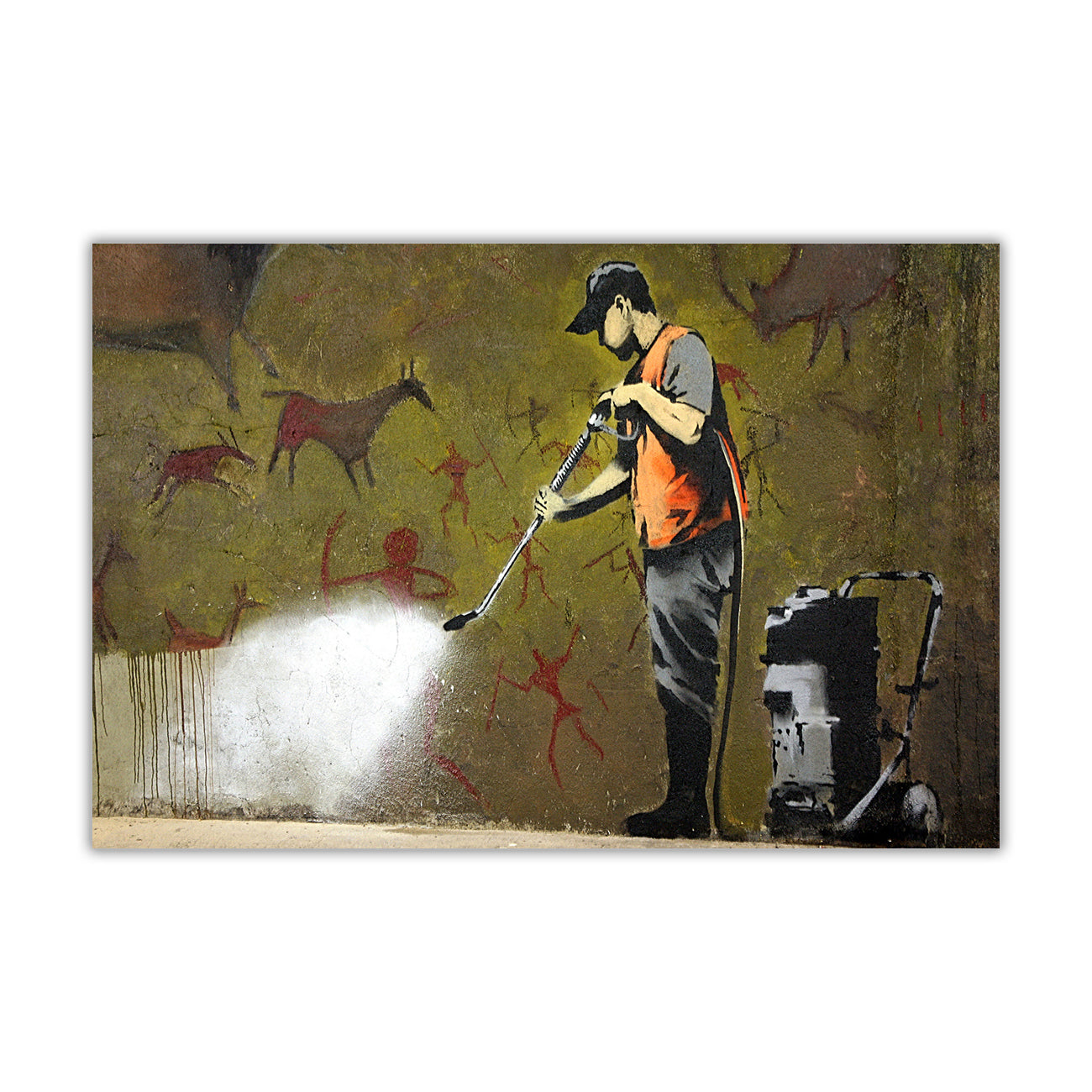 Banksy Cleaning Graffiti Canvas Wall Art Picture Print for the Living Room, Bedroom, Home Decor