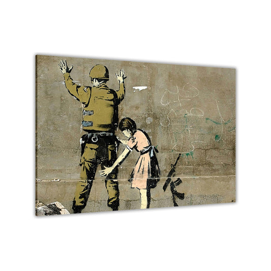 Banksy Girl Searching Soldier Canvas Wall Art Picture Print for the Living Room, Bedroom, Home Decor