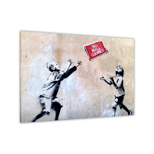 Banksy No Ball Games Canvas Wall Art Picture Print for the Living Room, Bedroom, Home Decor