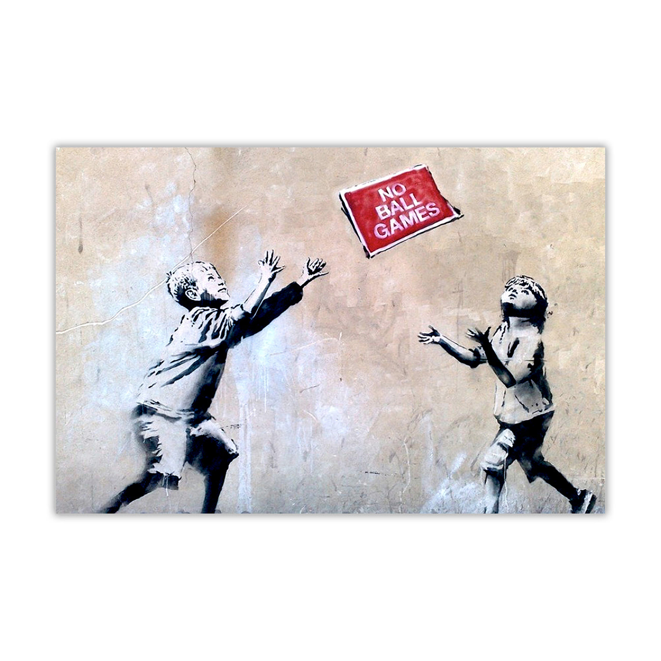 Banksy No Ball Games Canvas Wall Art Picture Print for the Living Room, Bedroom, Home Decor