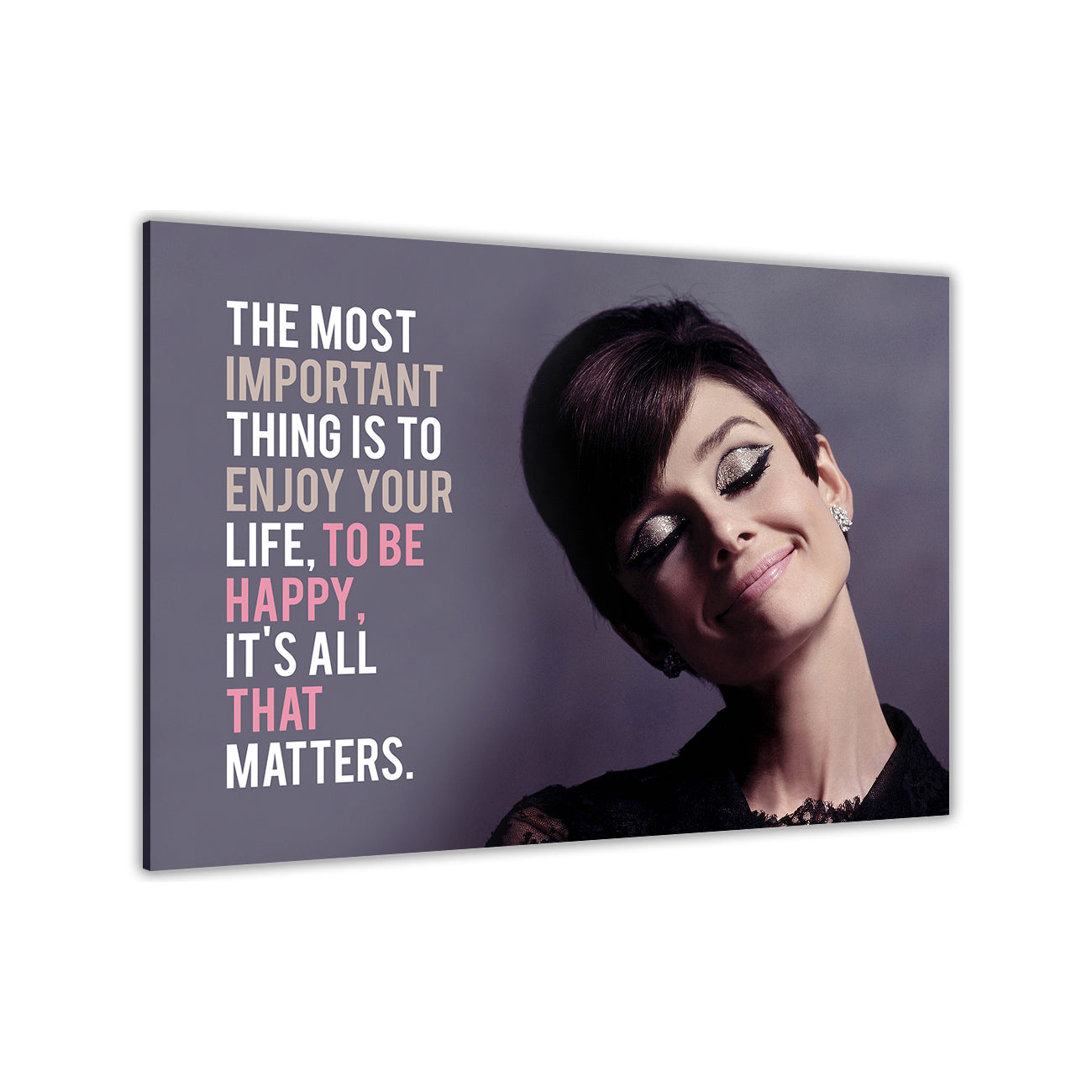 Audrey Smile Quote Canvas Wall Art Picture Print for the Living Room, Bedroom, Home Decor