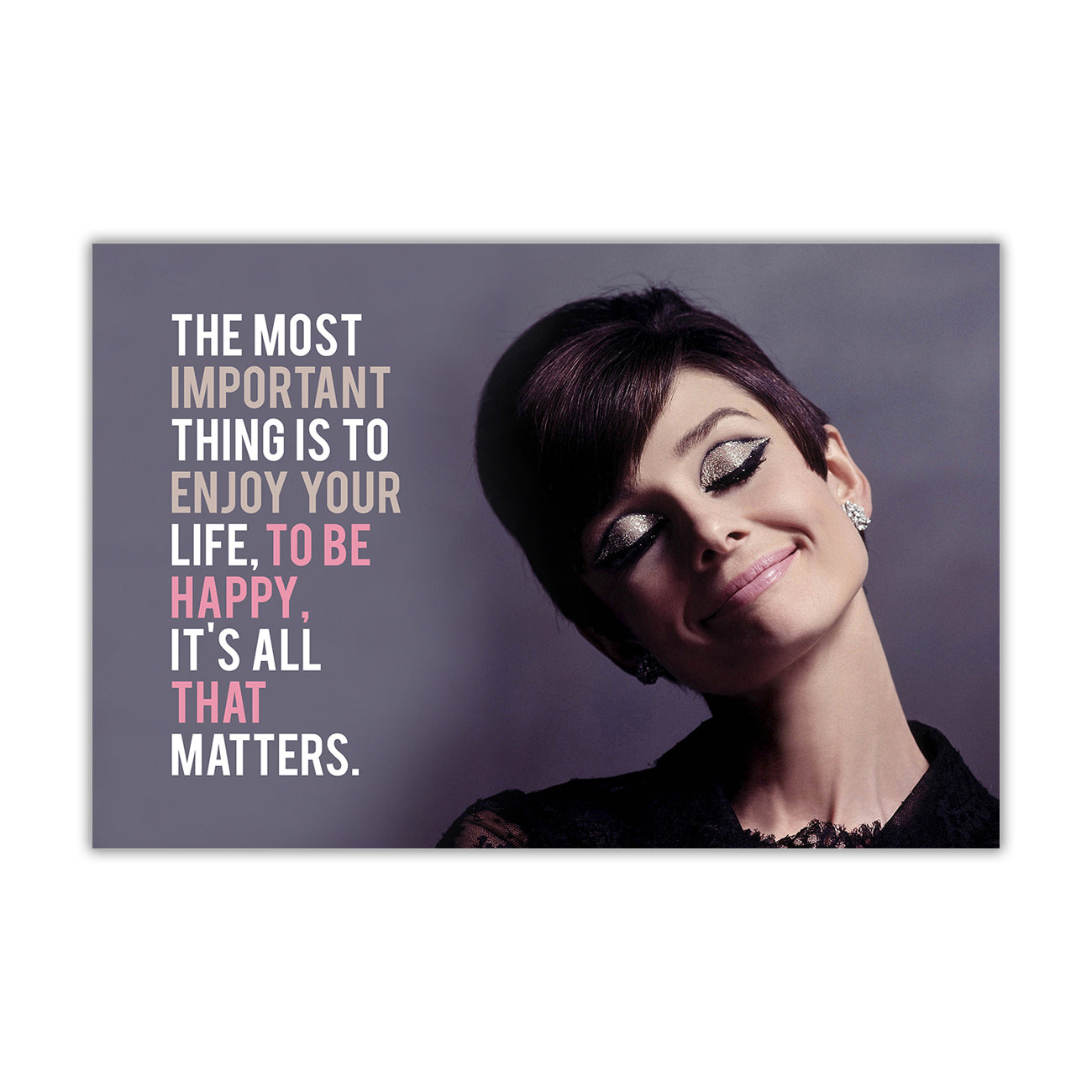 Audrey Smile Quote Canvas Wall Art Picture Print for the Living Room, Bedroom, Home Decor