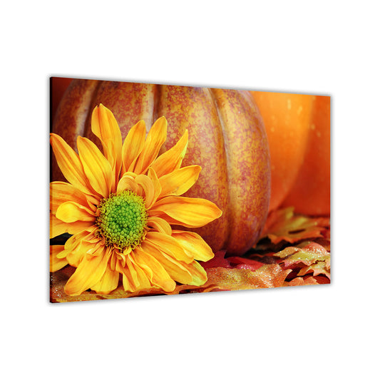 Sunflower Pumpkin Canvas Wall Art Picture Print for the Living Room, Bedroom, Home Decor
