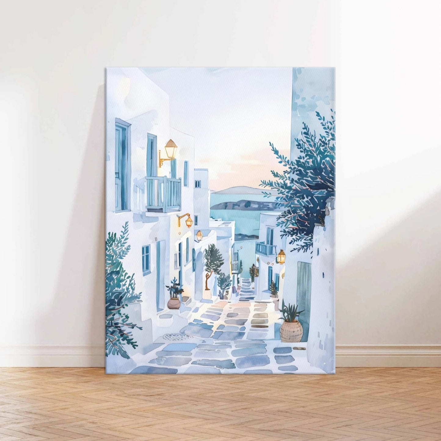 Mediterranean Street Watercolour Wall Art Print