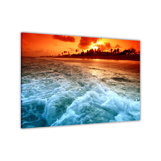Beach Sunset Waves Canvas Wall Art Picture Print for the Living Room, Bedroom, Home Decor