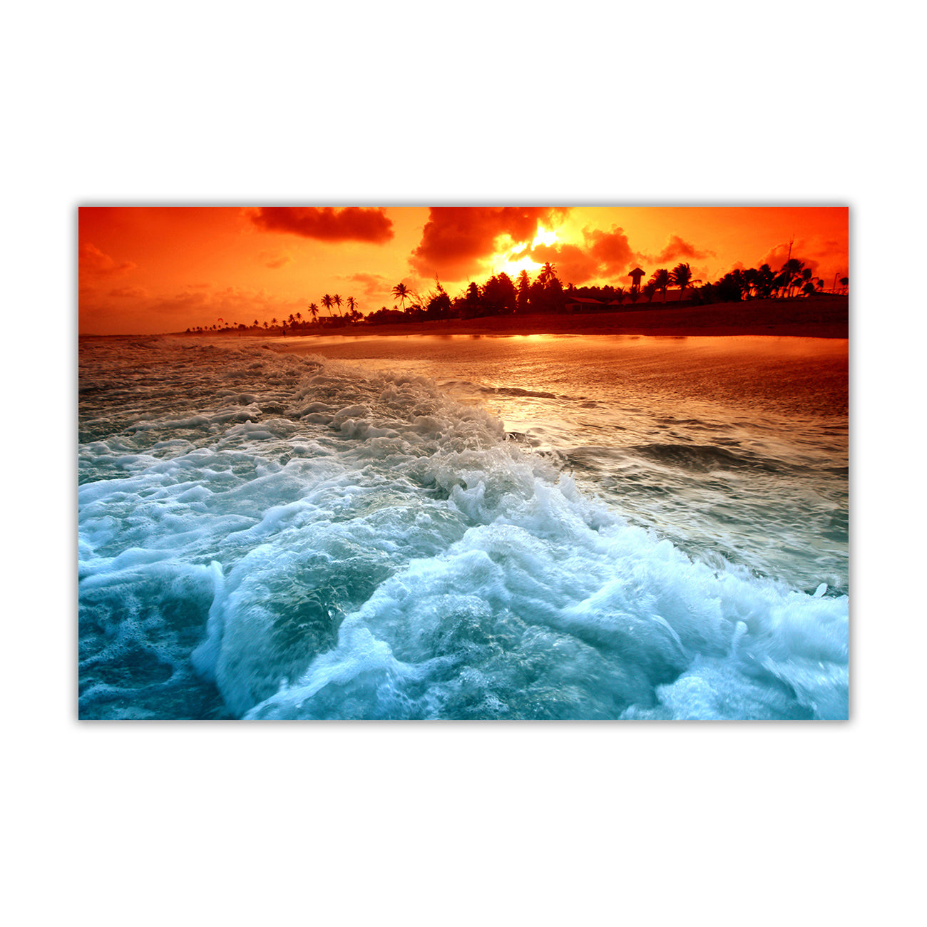 Beach Sunset Waves Canvas Wall Art Picture Print for the Living Room, Bedroom, Home Decor