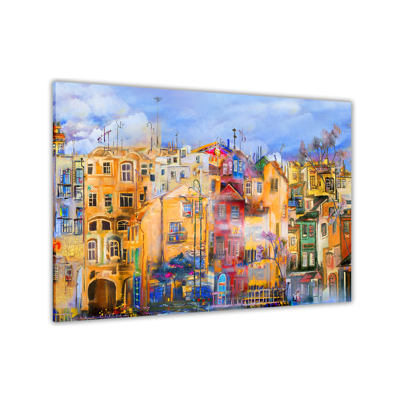 Colourful Town Canvas Wall Art Picture Print for the Living Room, Bedroom, Home Decor