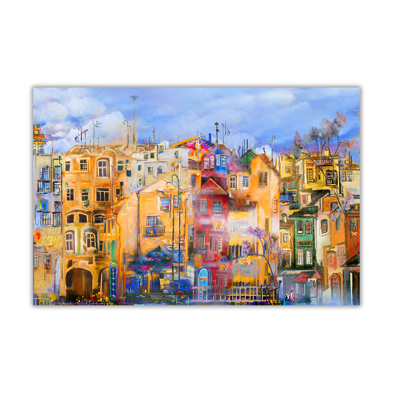 Colourful Town Canvas Wall Art Picture Print for the Living Room, Bedroom, Home Decor