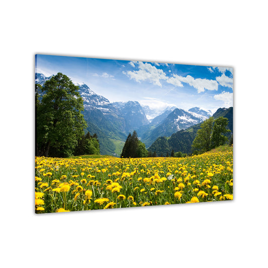 Flower Field Mountains Canvas Wall Art Picture Print for the Living Room, Bedroom, Home Decor