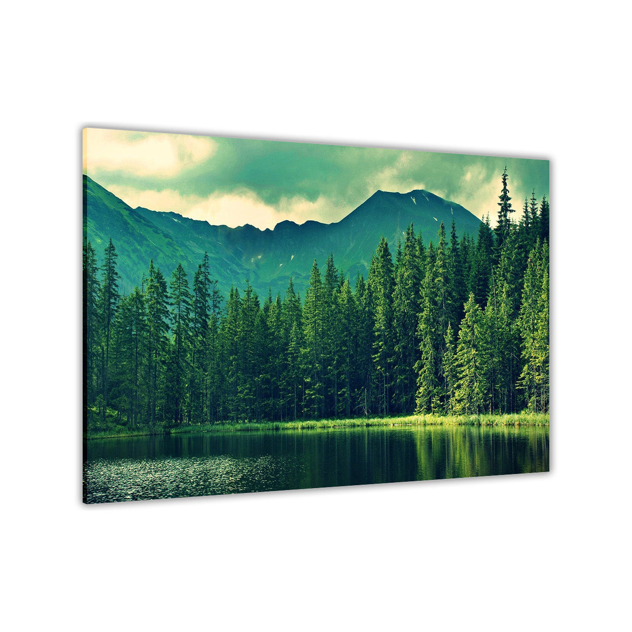 Green Forest Lake Canvas Wall Art Picture Print for the Living Room, Bedroom, Home Decor