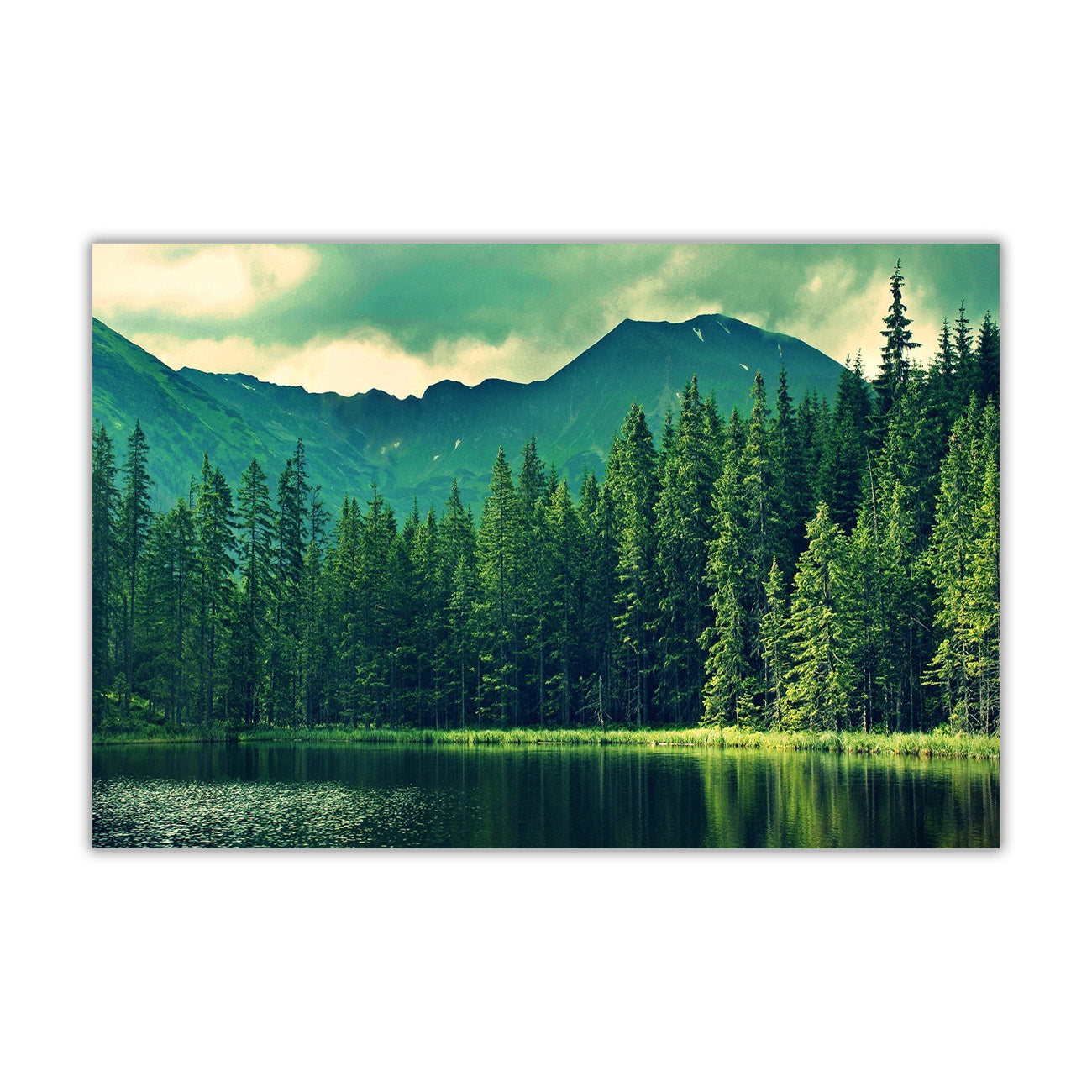 Green Forest Lake Canvas Wall Art Picture Print for the Living Room, Bedroom, Home Decor