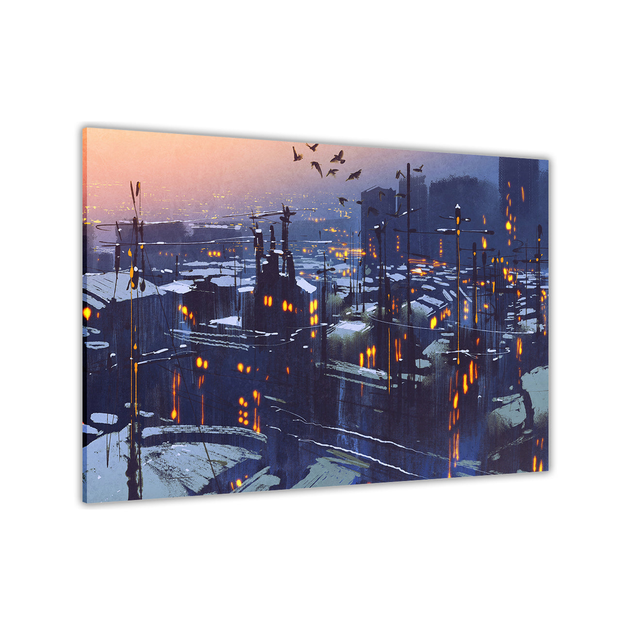Snowy Rooftop City Canvas Wall Art Picture Print for the Living Room, Bedroom, Home Decor