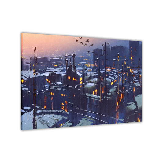 Snowy Rooftop City Canvas Wall Art Picture Print for the Living Room, Bedroom, Home Decor