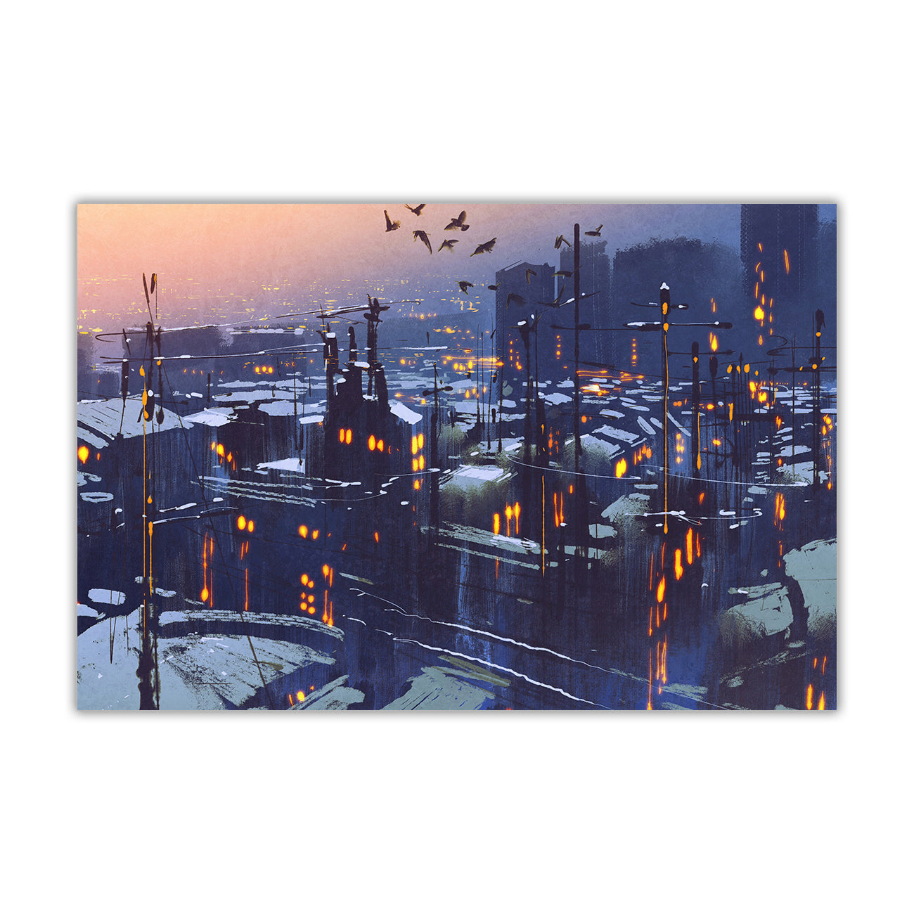 Snowy Rooftop City Canvas Wall Art Picture Print for the Living Room, Bedroom, Home Decor