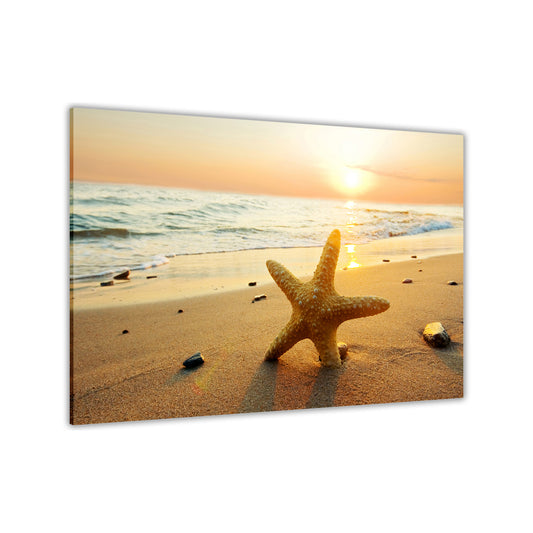 Sunset Beach Starfish Canvas Wall Art Picture Print for the Living Room, Bedroom, Home Decor