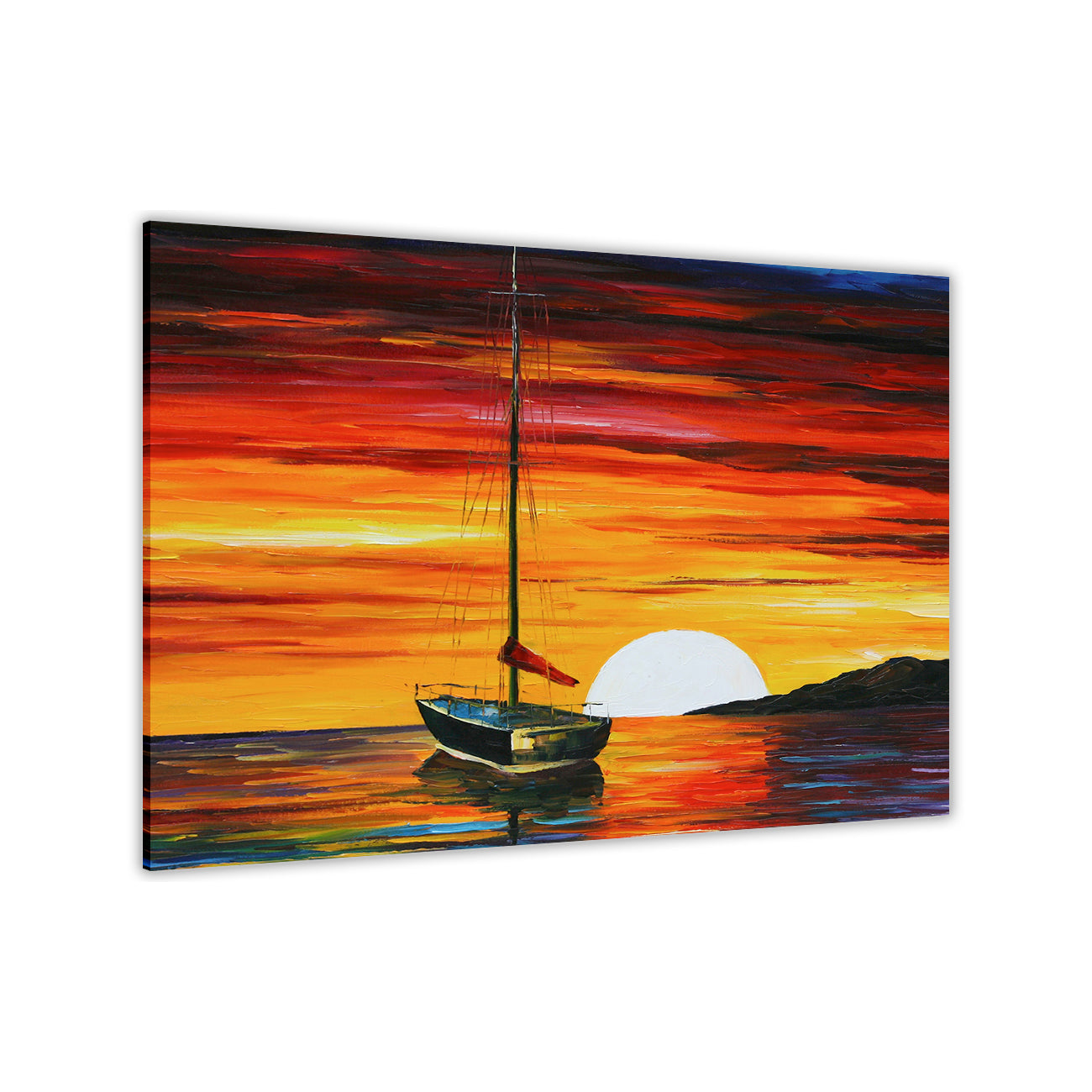 Sunset Sailing Boat Canvas Wall Art Picture Print for the Living Room, Bedroom, Home Decor