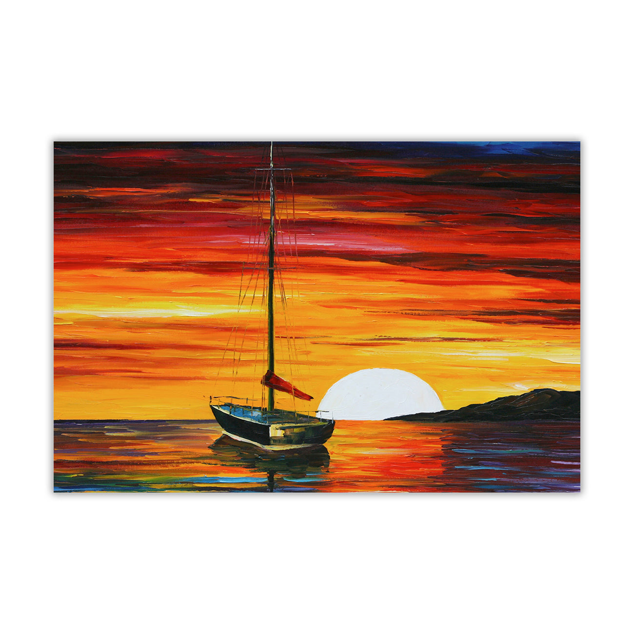 Sunset Sailing Boat Canvas Wall Art Picture Print for the Living Room, Bedroom, Home Decor