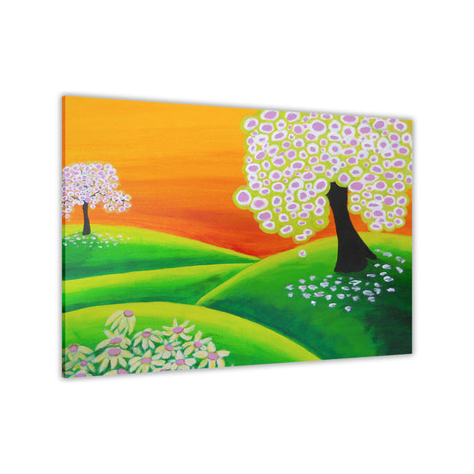 Tree Flowers Hill Oil Painting Canvas Wall Art Picture Print for the Living Room, Bedroom, Home Decor