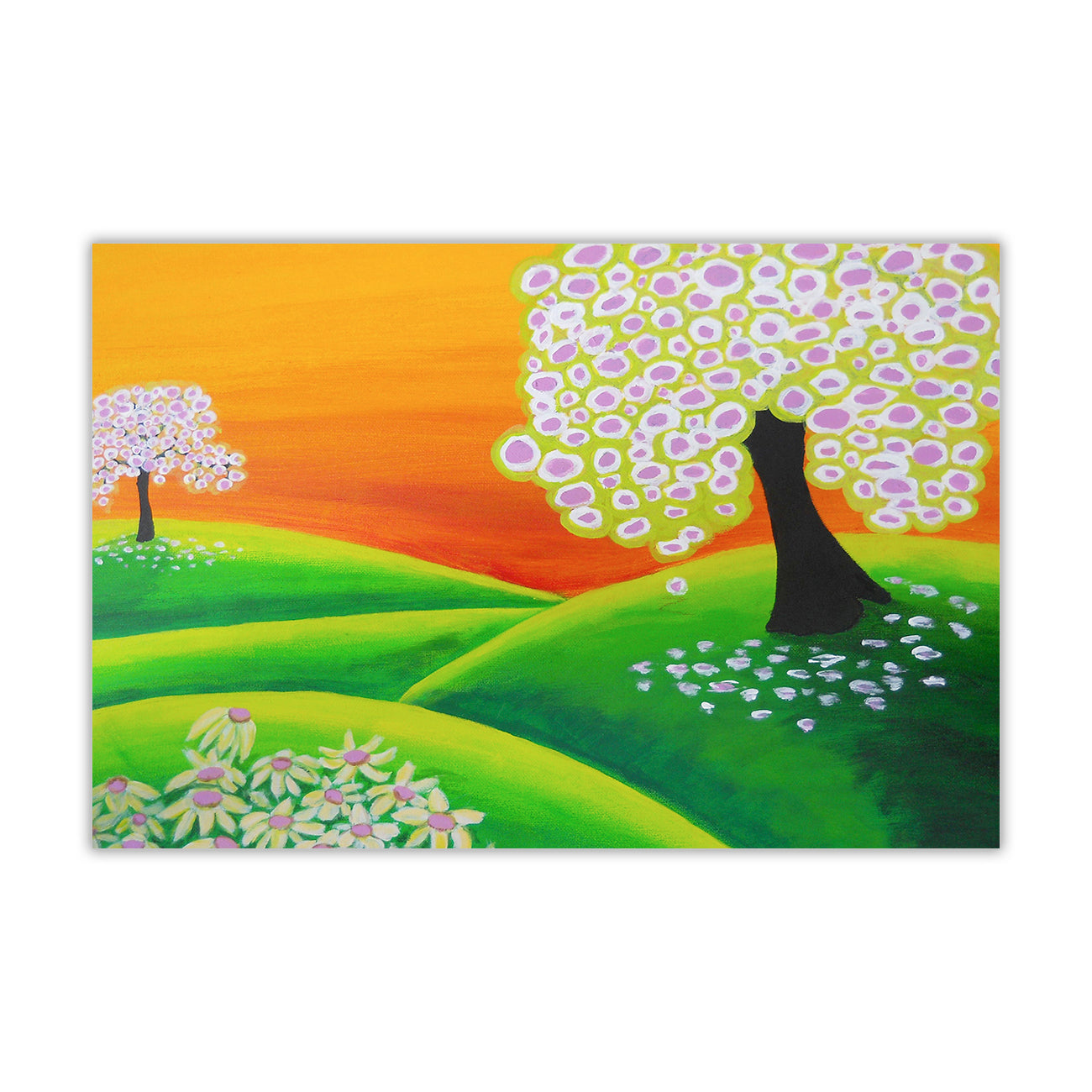 Tree Flowers Hill Oil Painting Canvas Wall Art Picture Print for the Living Room, Bedroom, Home Decor