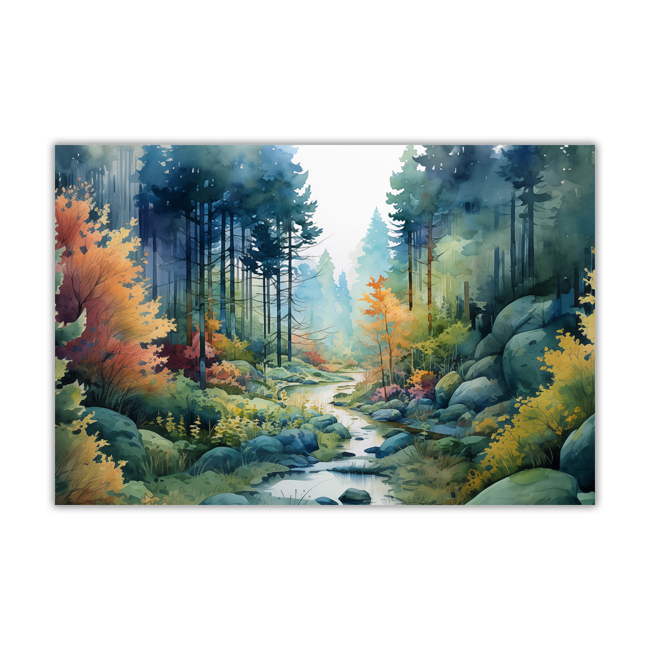 Watercolour Forest Canvas Wall Art Picture Print for the Living Room, Bedroom, Home Decor