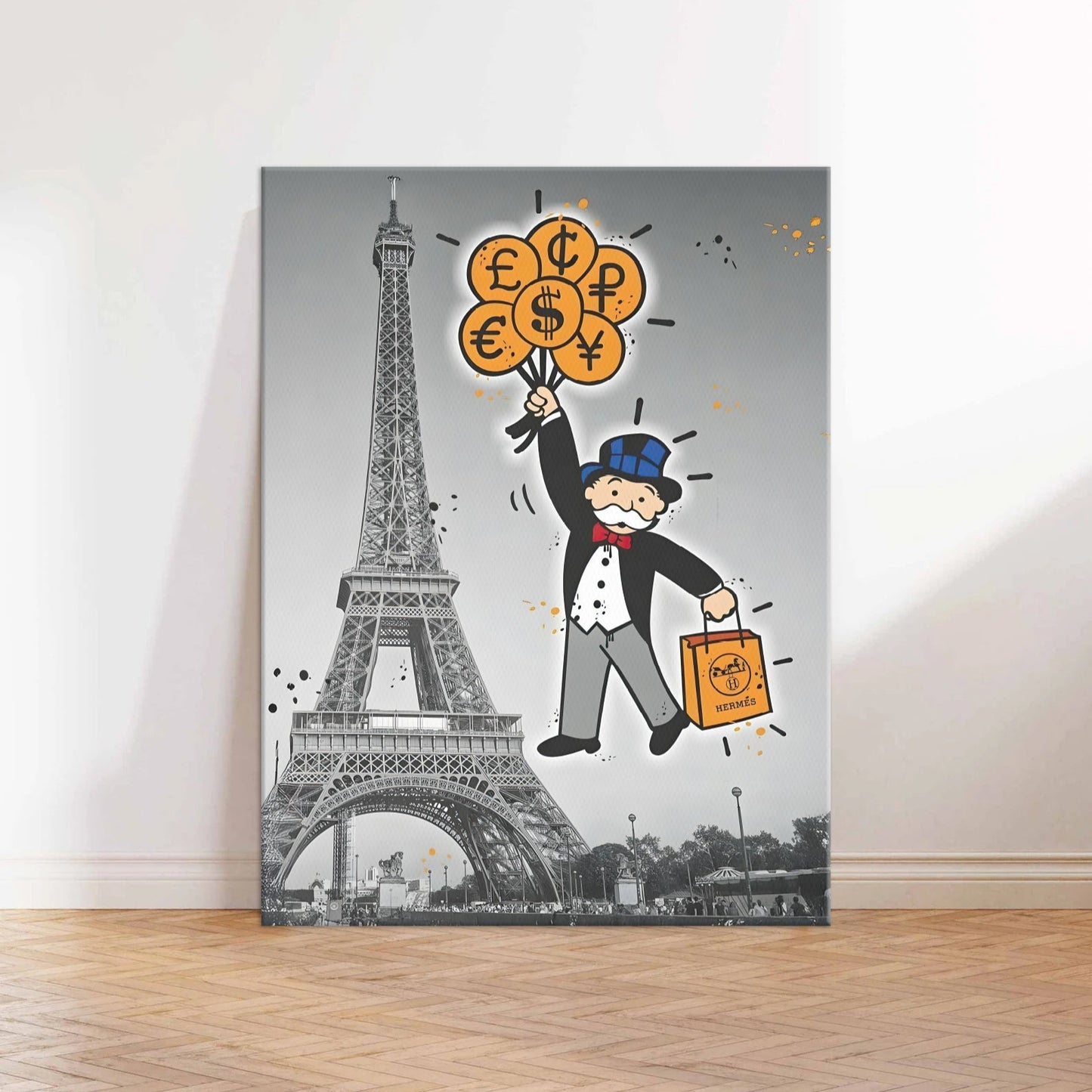 Monopoly Man At The Eiffel Tower Paris Canvas Wall Art Print