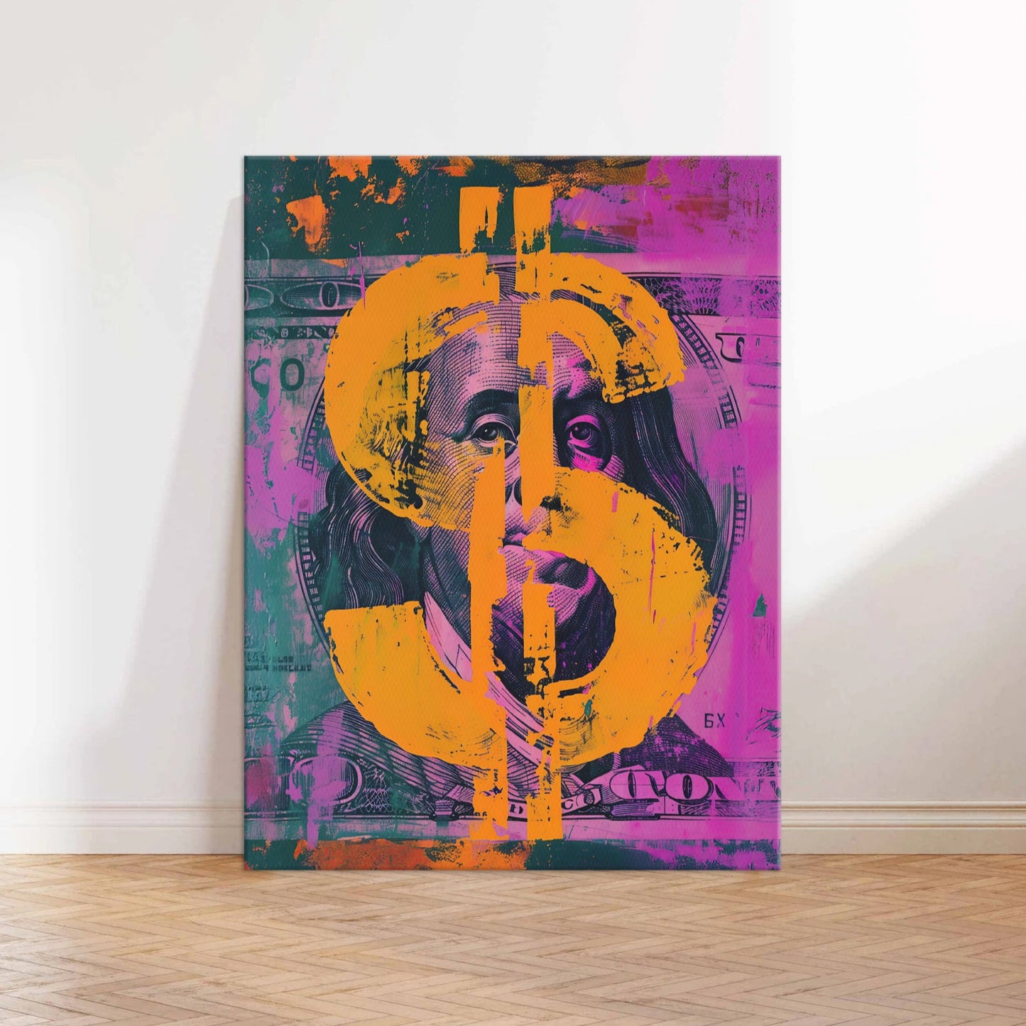 Dollar Sign Orange & Purple Canvas Wall Art Print