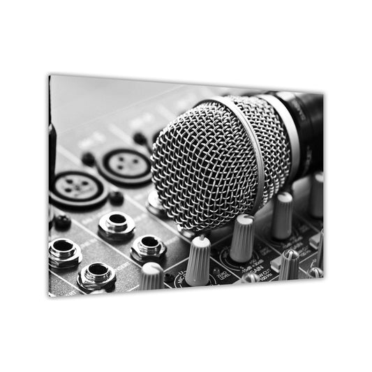 BW Microphone Canvas Wall Art Picture Print for the Living Room, Bedroom, Home Decor