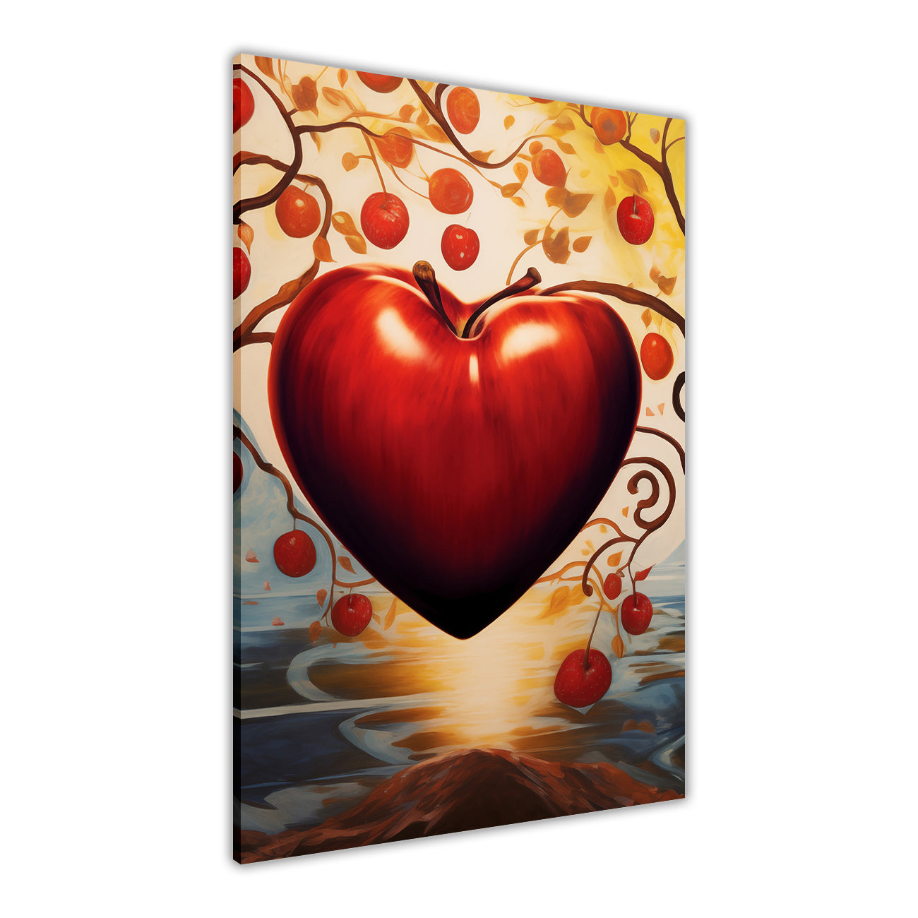 Apple Heart Tree Canvas Wall Art Picture Print for the Living Room, Bedroom, Home Decor