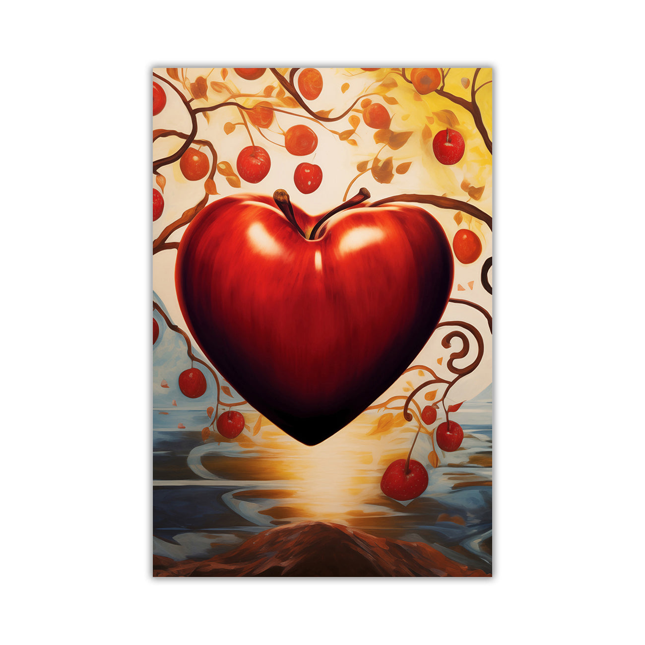 Apple Heart Tree Canvas Wall Art Picture Print for the Living Room, Bedroom, Home Decor