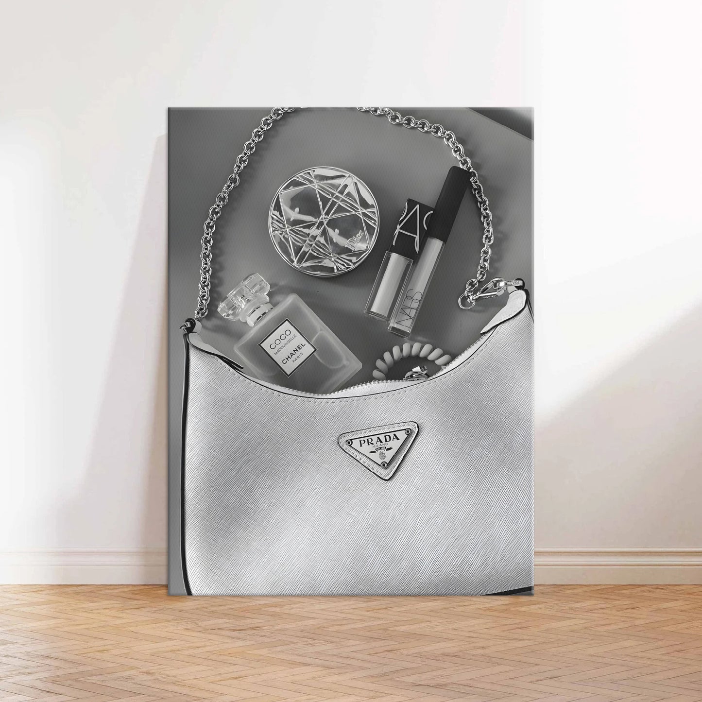 Prada Bag Greyscale Canvas Wall Art Print