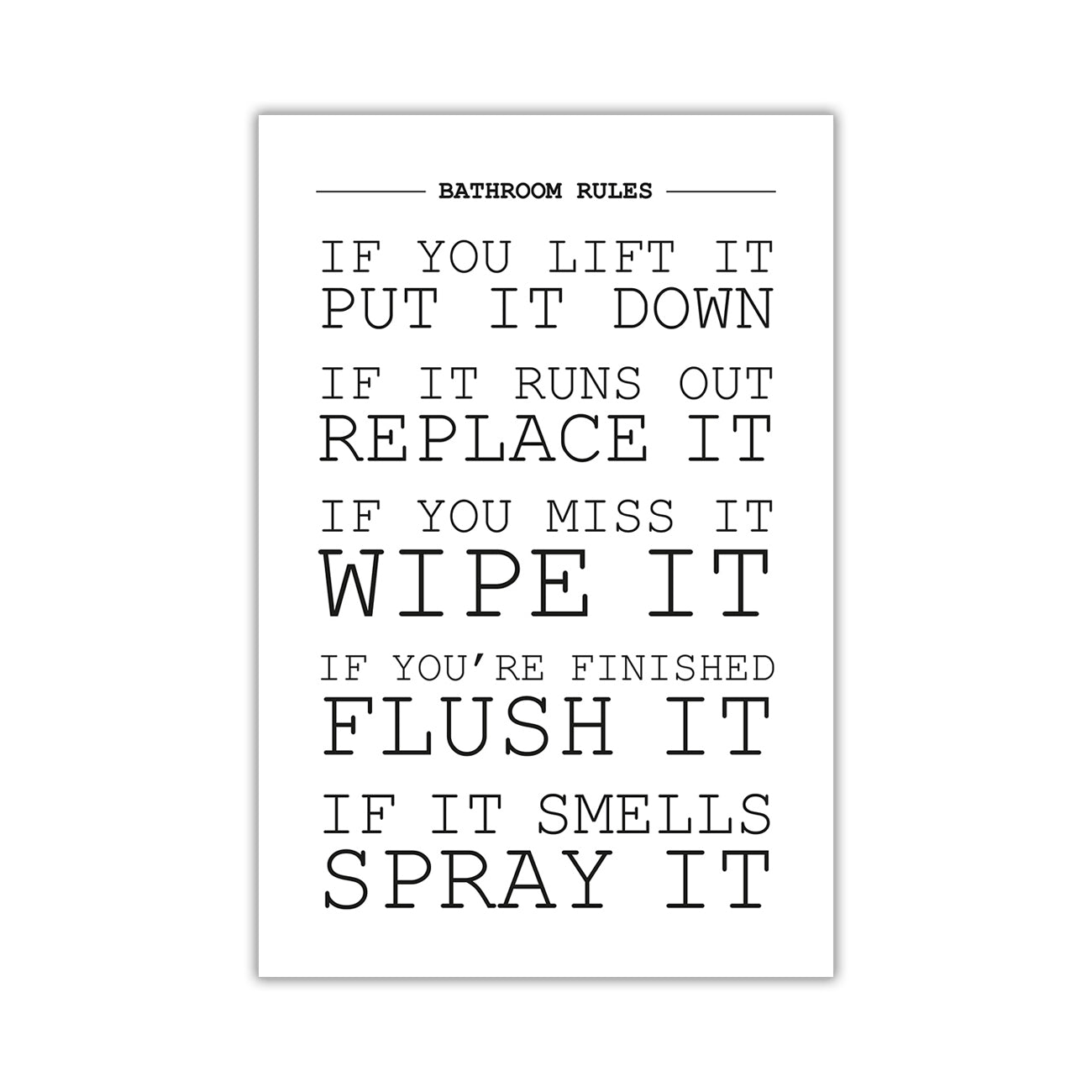 Bathroom Rules Canvas Wall Art Picture Print for the Living Room, Bedroom, Home Decor