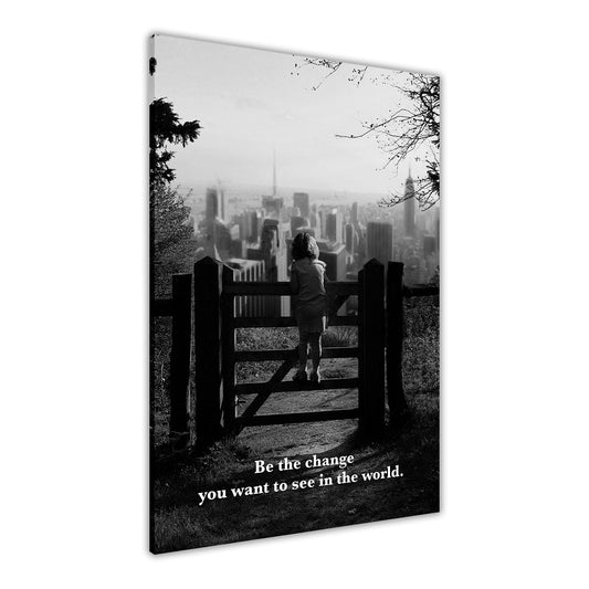 Be The Change Quote Black & White Canvas Wall Art Picture Print for the Living Room, Bedroom, Home Decor