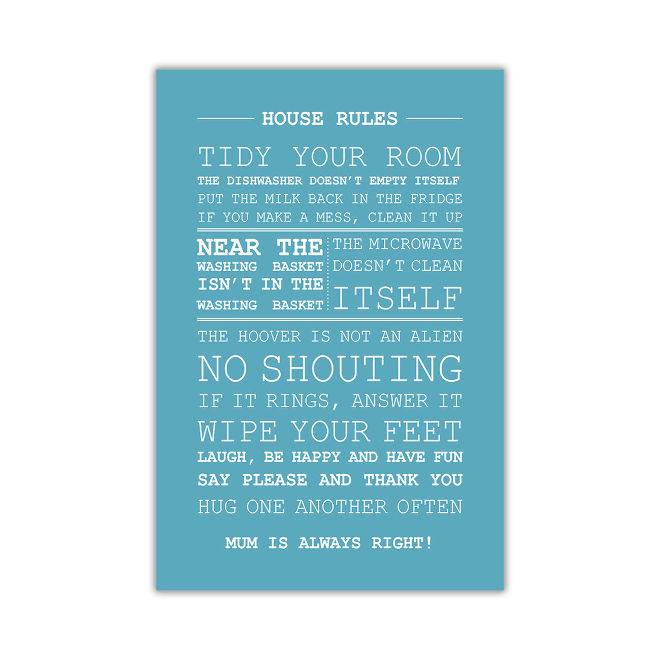 House Rules Quote  Canvas Wall Art Picture Print for the Living Room, Bedroom, Home Decor